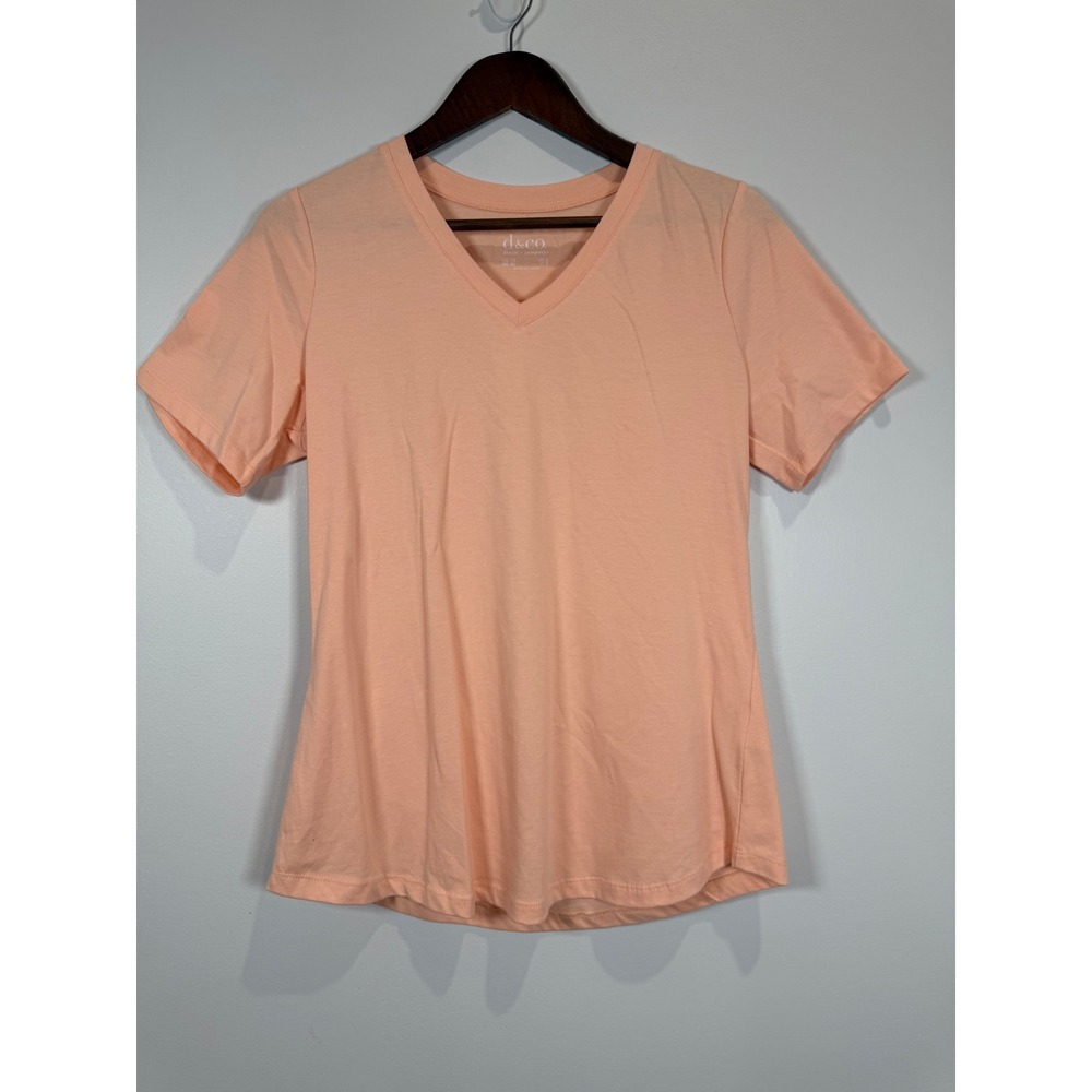 Denim & Co Peach Coral V-Neck Short Sleeve T-Shirt Top XS A393279